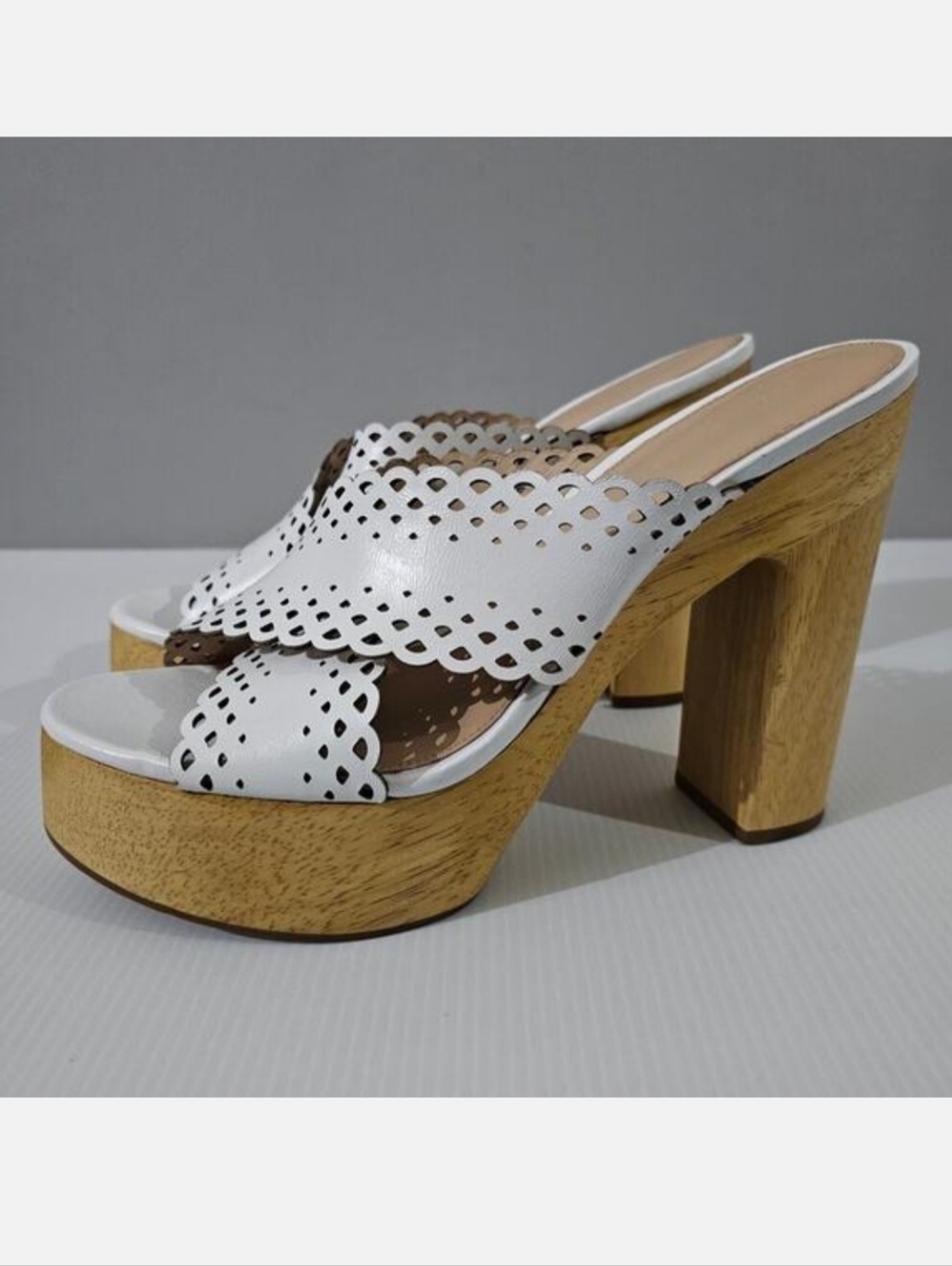 Veronica Beard Gaynor Platform Sandal Womens 10 Lattice White Leather Heel NEW